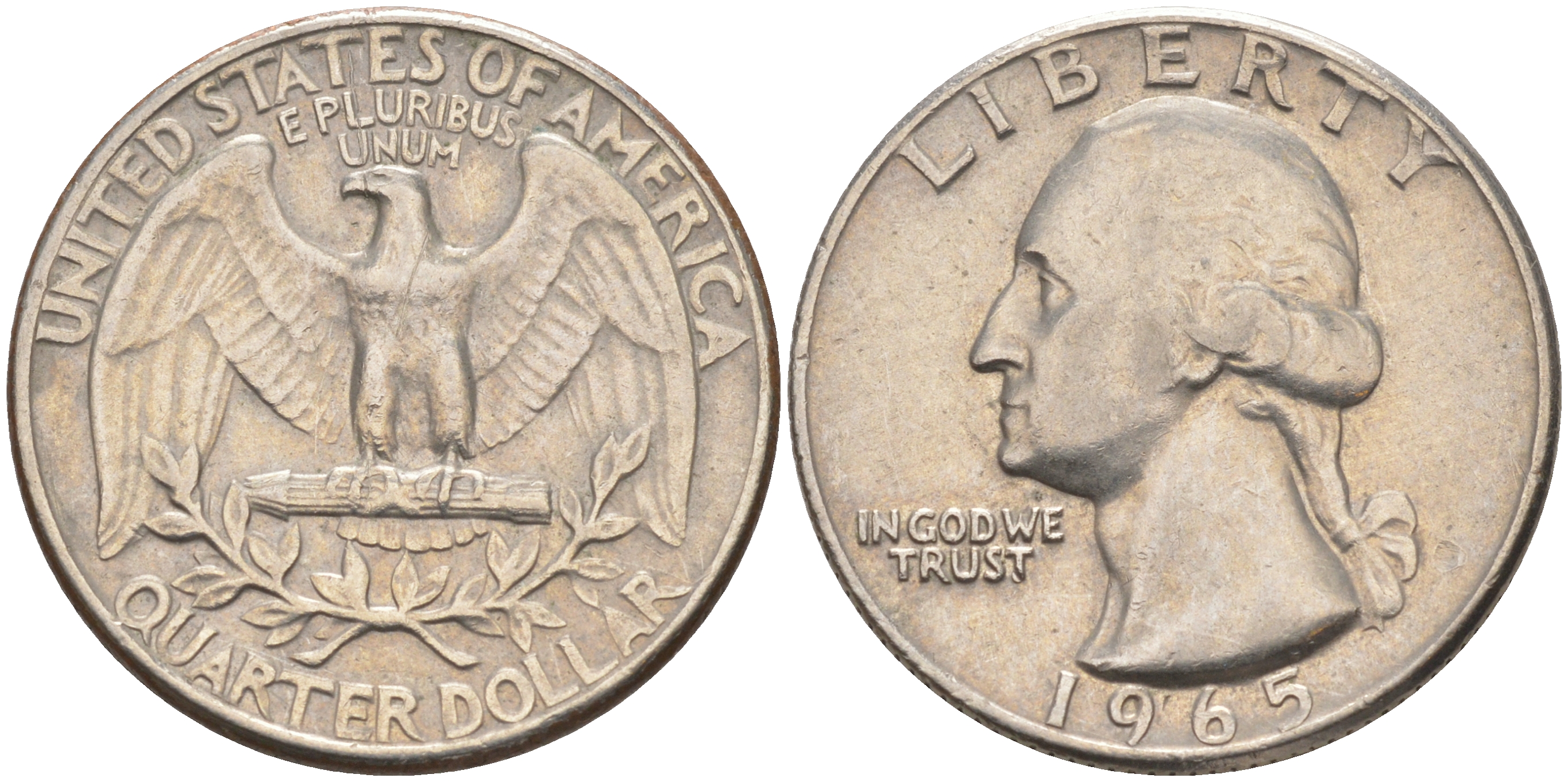 США 25 центов (квотер) 1965 Вашингтон KM 164a медь плакированная медно-никелем 08-835