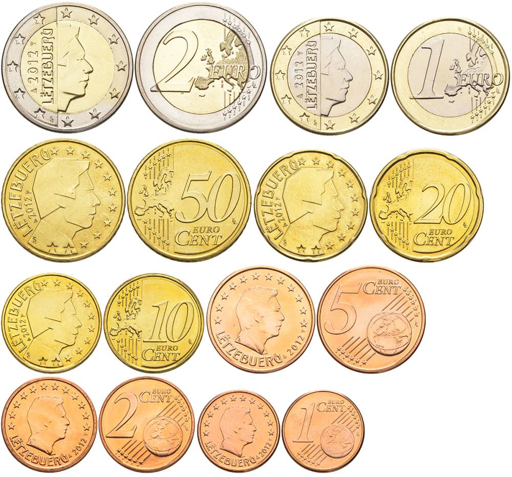 Люксембург полный евронабор из 8 монет 2012 1, 2, 5, 10, 20 и 50 евроцента, 1 и 2 евро UNC 183-121