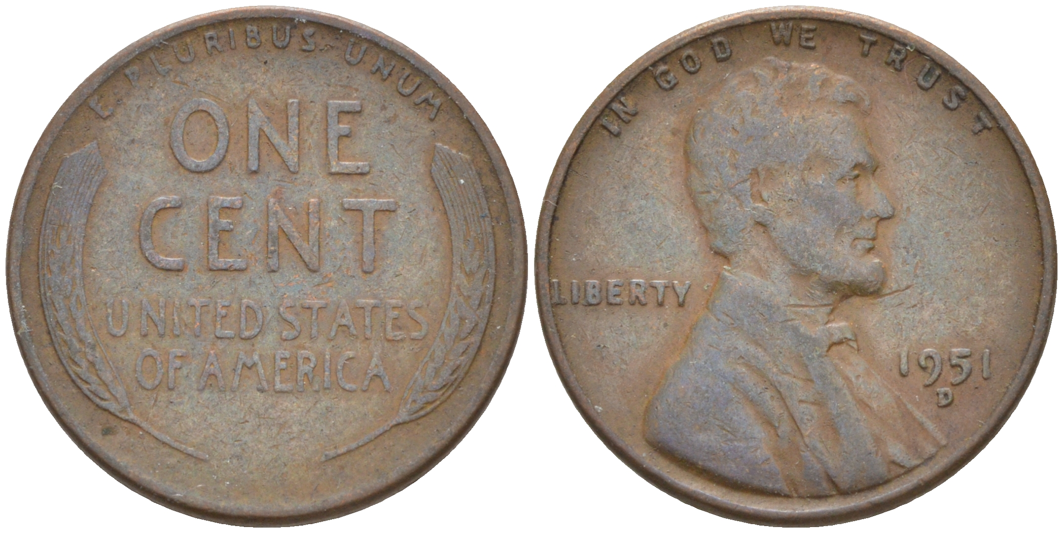 США 1 ЦЕНТ 1951 D ЛИНКОЛЬН KM A132 медь цинк 187-1134