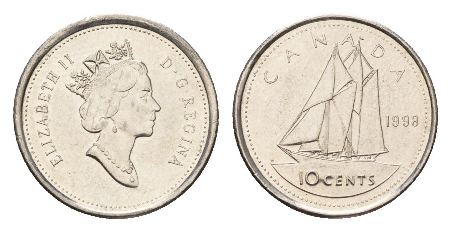 Канада 10 центов 1998 Елизавета II (1952-2022), парусник KM 183 никель 4689-568