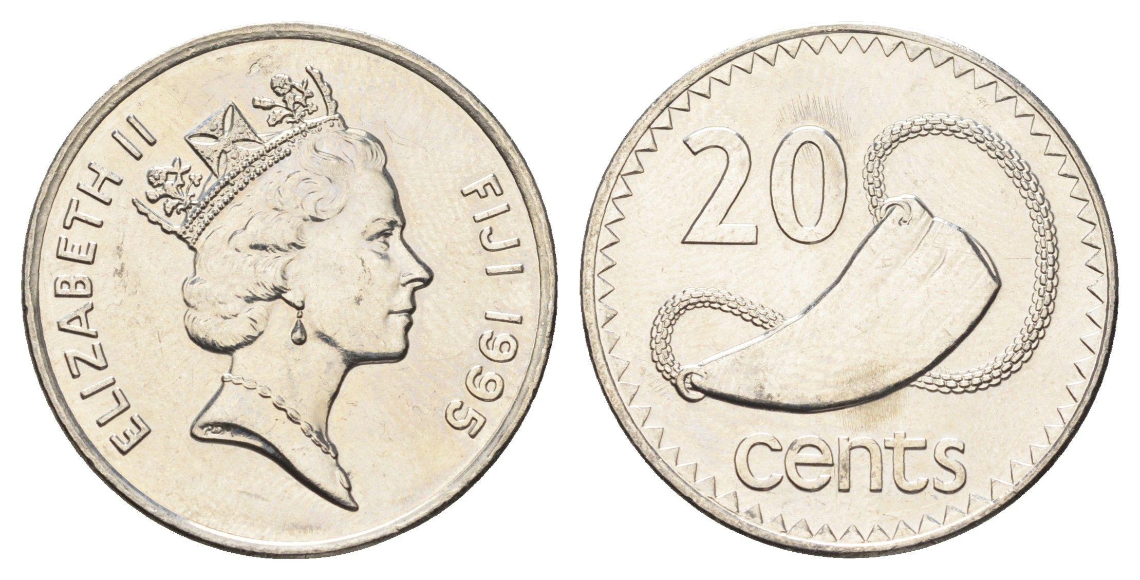 Фиджи 20 центов 1995 KM 53a сталь плакированная никелем UNC 4666-541