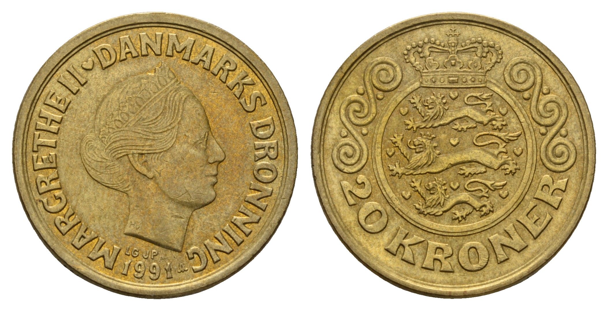 Дания 20 крон 1991 Маргрете II (1972-2024) KM 871 алюминиевая бронза 4670-1211