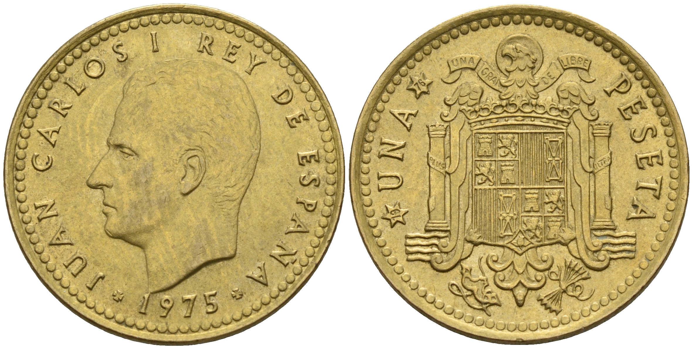 Испания 1 песета 1975 (76) Хуан Карлос I (1975-2014) KM 806 алюминиевая бронза    4153-211