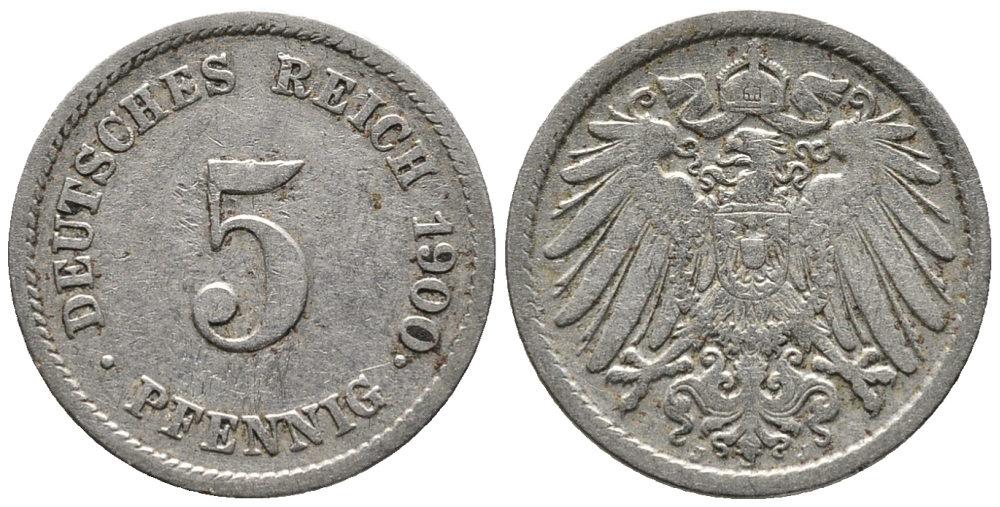 ГЕРМАНИЯ 5 ПФЕННИГОВ 1900 J KM 11, J. 12 медно-никель 39-741