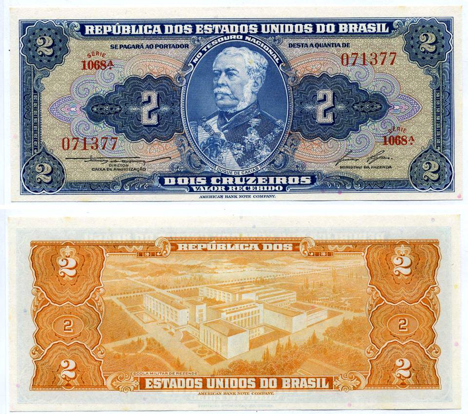 Бразилия 2 крузейро ND (1954-1958) серия 1068, герцог Кашиас Pick 151b бумага UNC (ПРЕСС) 6318-25-1-2