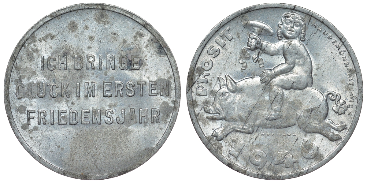 Австрия жетон 1946 удачи в первом году свободы, ребенок с грибом на свинье цинк 4121-245