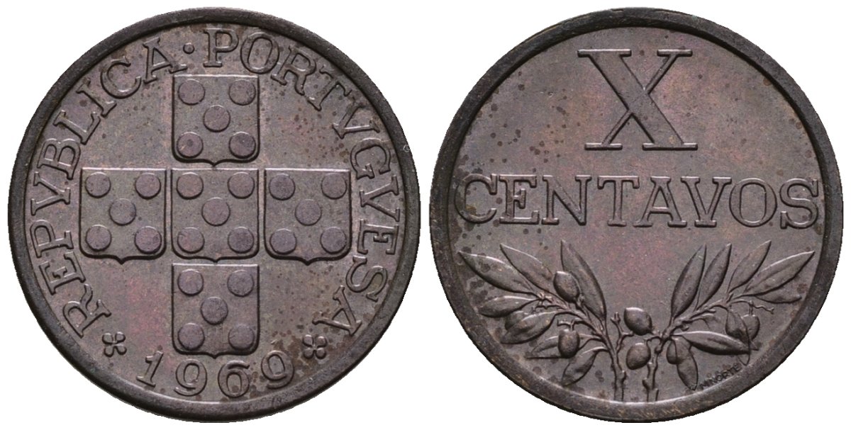Португалия 10 сентаво 1969 KM 583 бронза 4147-558