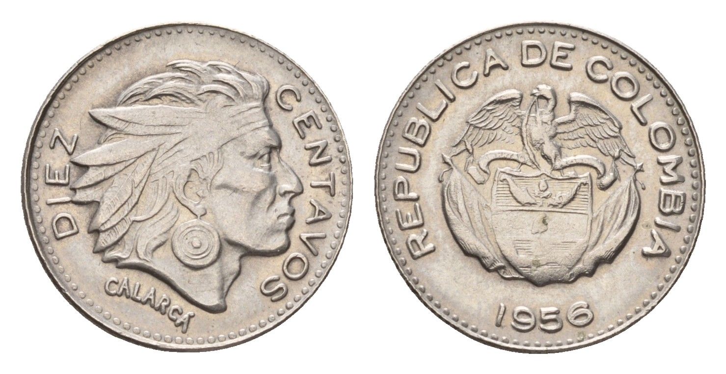 Колумбия 10 сентаво 1956 KM 212 медно-никель aUNC 220-919