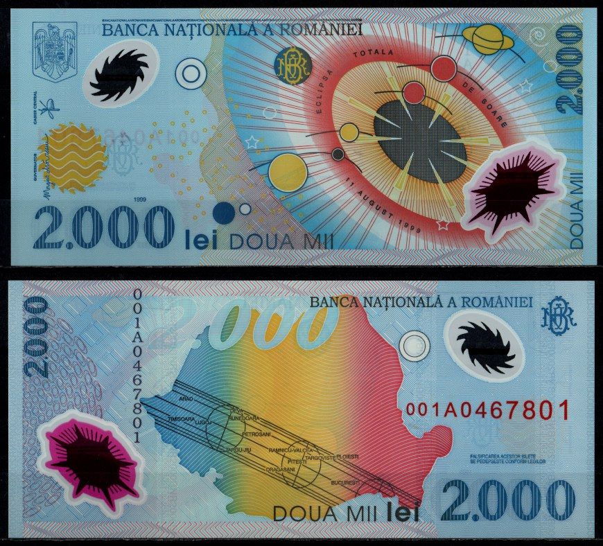 Румыния 2000 лей 1999 Pick 111 b пластик UNC (пресс) 8603-31-3-2