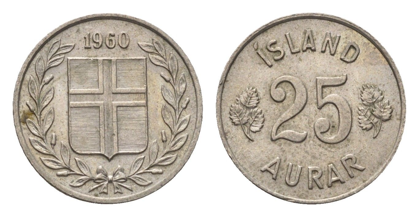Исландия 25 эйре 1960 KM 11 медно-никель 4696-332