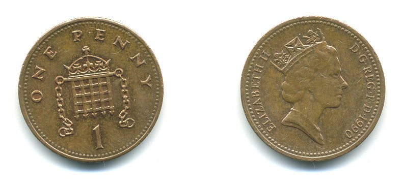 Великобритания 1 пенни 1990 Елизавета II (1952-2022) KM 935, Spink 4381 (B3) бронза 540-223