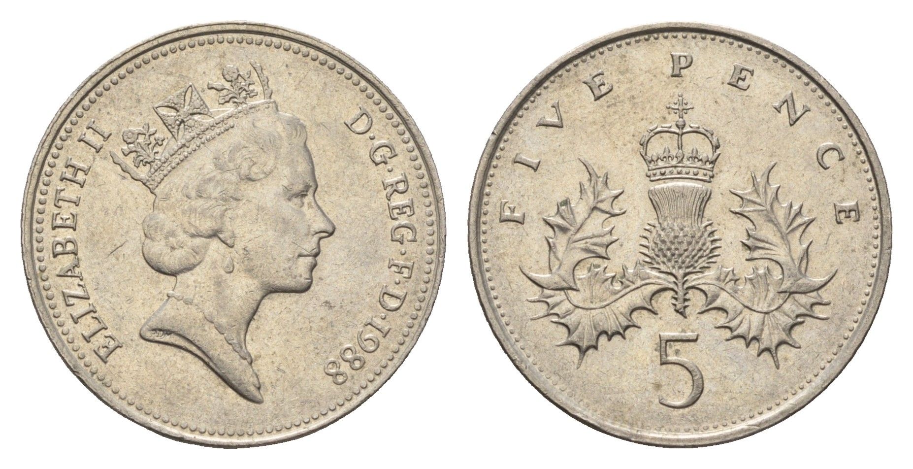 Великобритания 5 пенсов 1988 Елизавета II (1952-2022) KM 937 медно-никель 4635-245