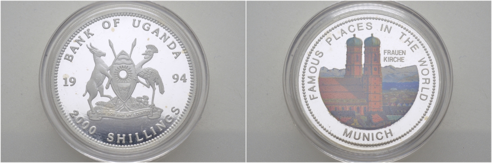 Уганда 2000 шиллингов 1994 Мюнхен, женская церковь, эмаль KM 43 серебро PROOF 1077-6-11