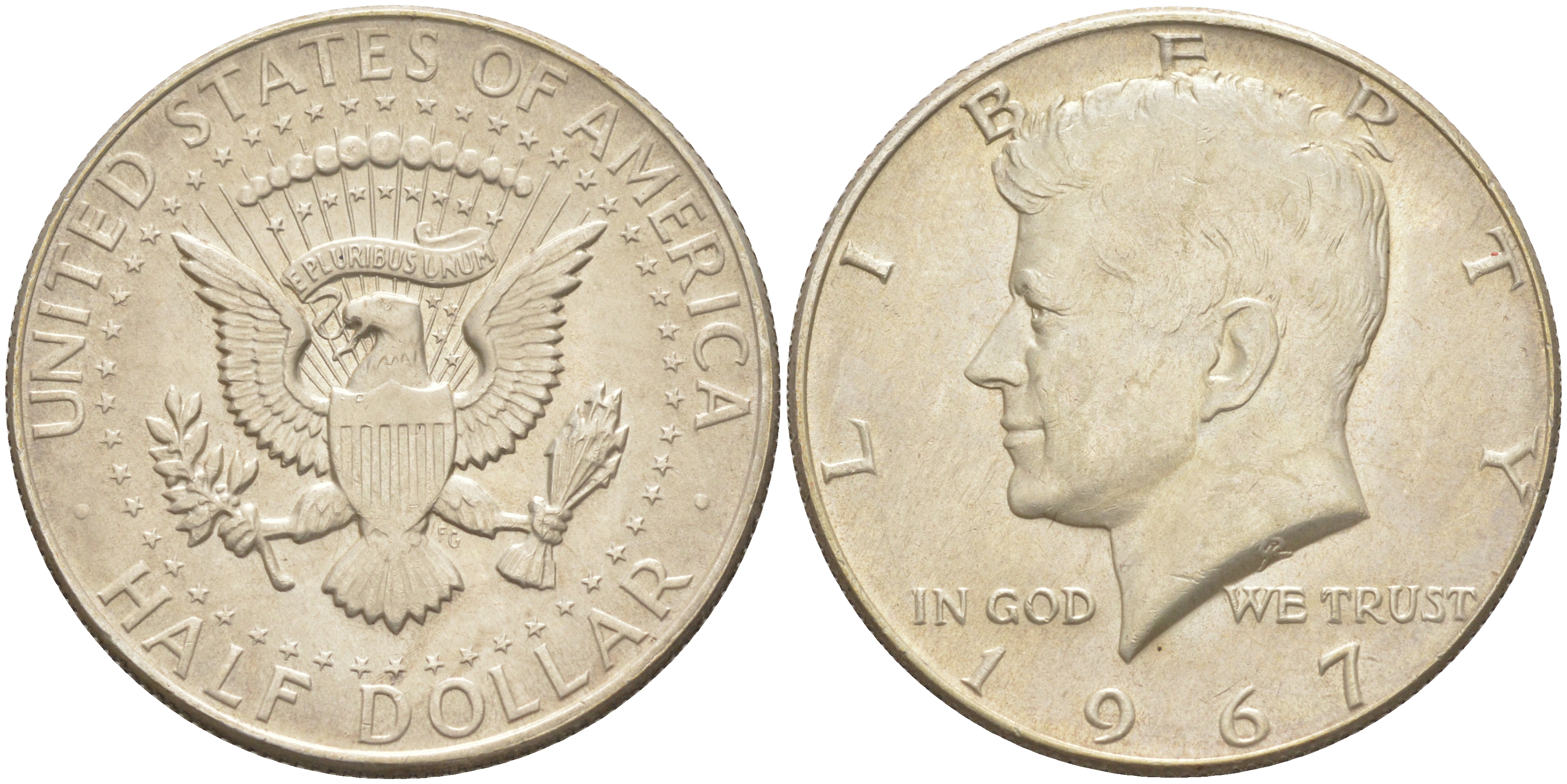 США 1/2 доллара (50 центов) 1967 Джон Кеннеди KM 202a серебро 4111-826