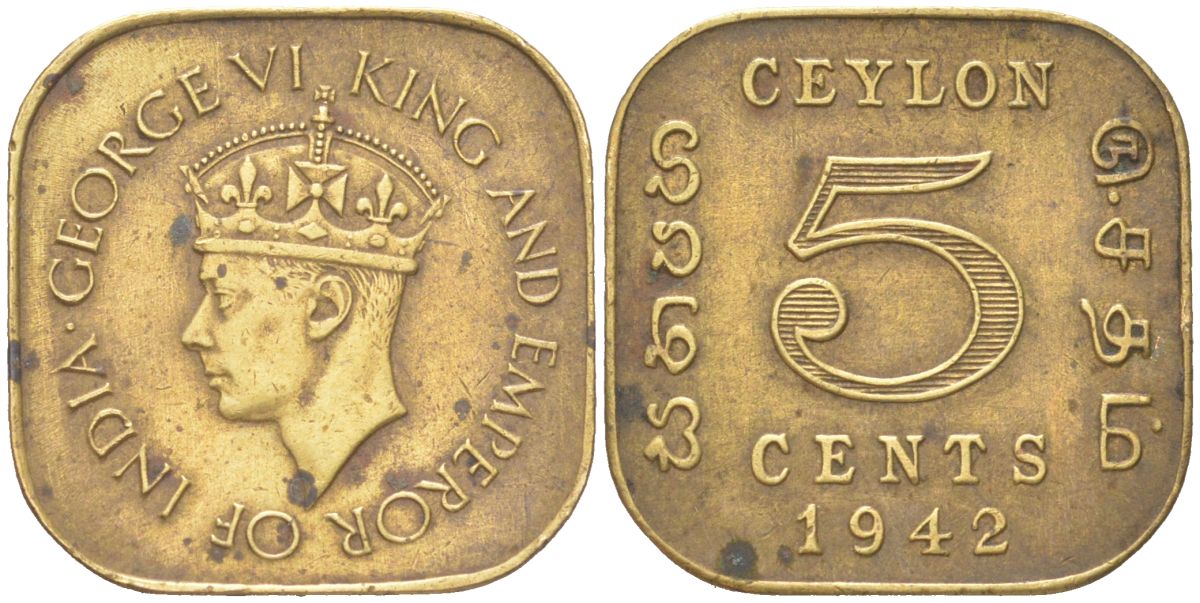 Цейлон 5 центов 1942 KM 113.1 никель латунь 4621-919