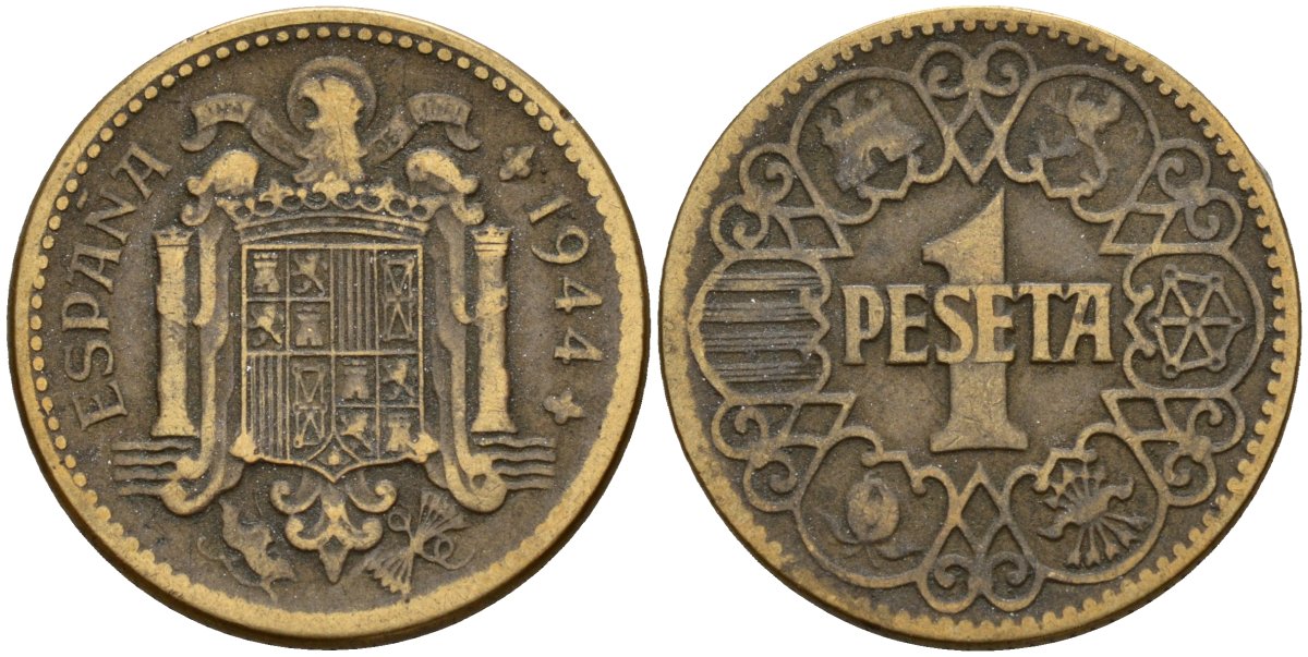 Испания 1 песета 1944 KM 767 алюминиевая бронза 4189-862