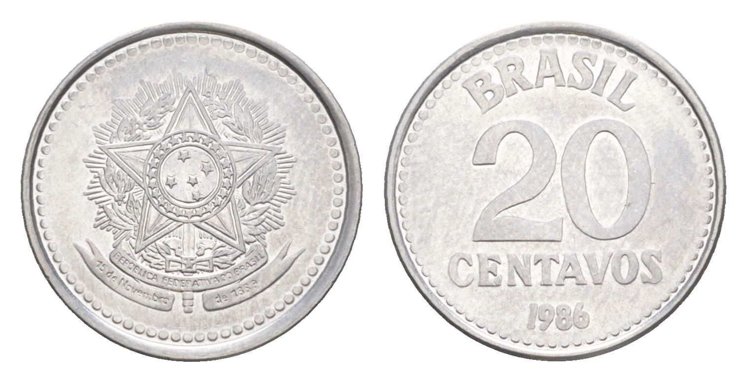 Бразилия 20 сентаво 1986 KM 603 нержавеющая сталь UNC 4644-454