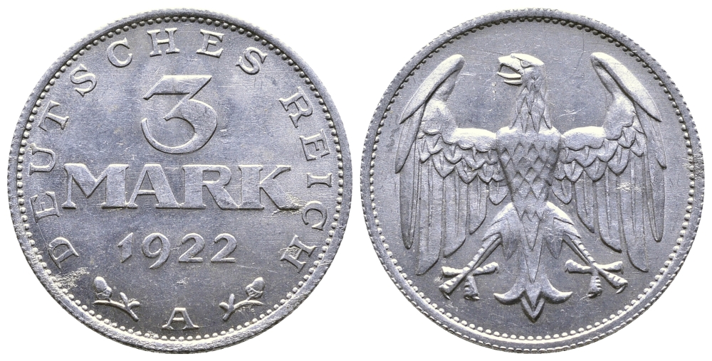 ГЕРМАНИЯ 3 МАРКИ 1922 А KM 28, J. 302 алюминий 4380-724
