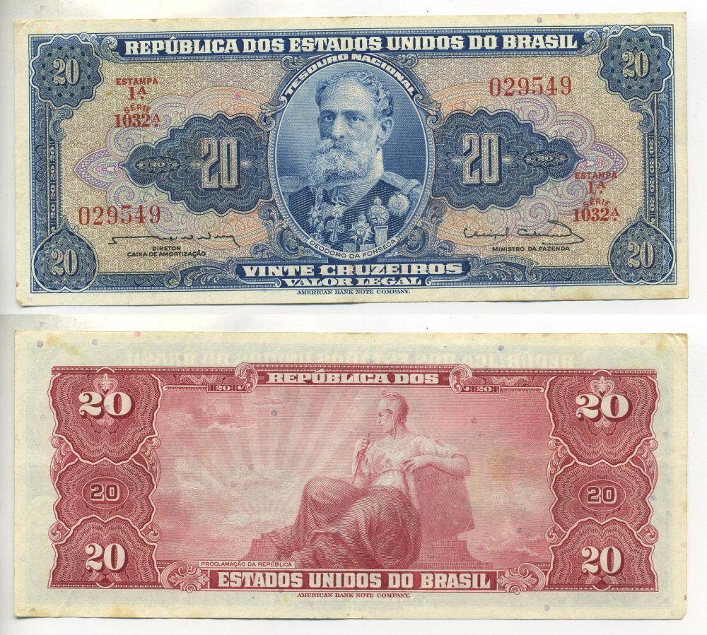 БРАЗИЛИЯ 20 КРУЗЕЙРО 1963 ПОДПИСЬ 12 Pick 168b бумага 3295-28-3