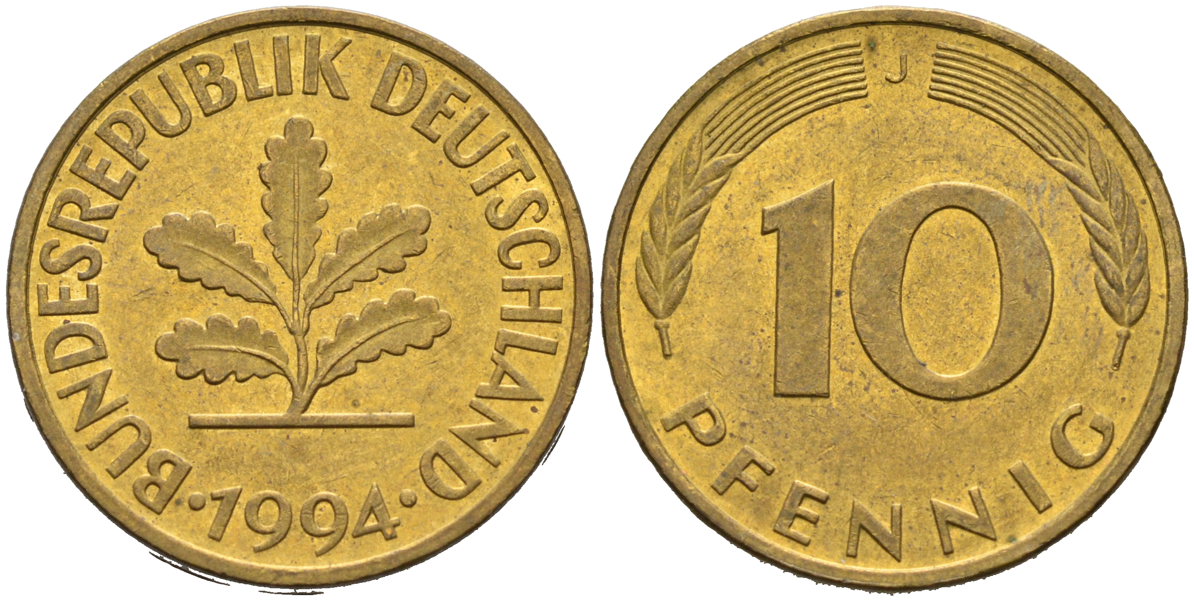 ФРГ 10 ПФЕННИГОВ 1994 J KM 108, J.383 сталь плакированная латунью 75-713