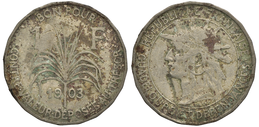 Гваделупа 1 франк 1903 KM 46 медно-никель 272-1315