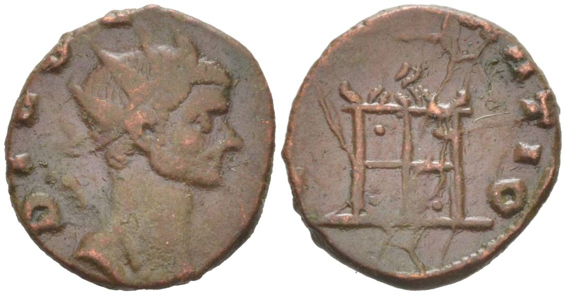 Римская Империя антониниан 270 Клавдий Готский, посмертная чеканка, DIVO CLAVDIO, бюст императора / CONSECRATIO, алтарь, Медиолан RIC 257 биллон 1073-20-73