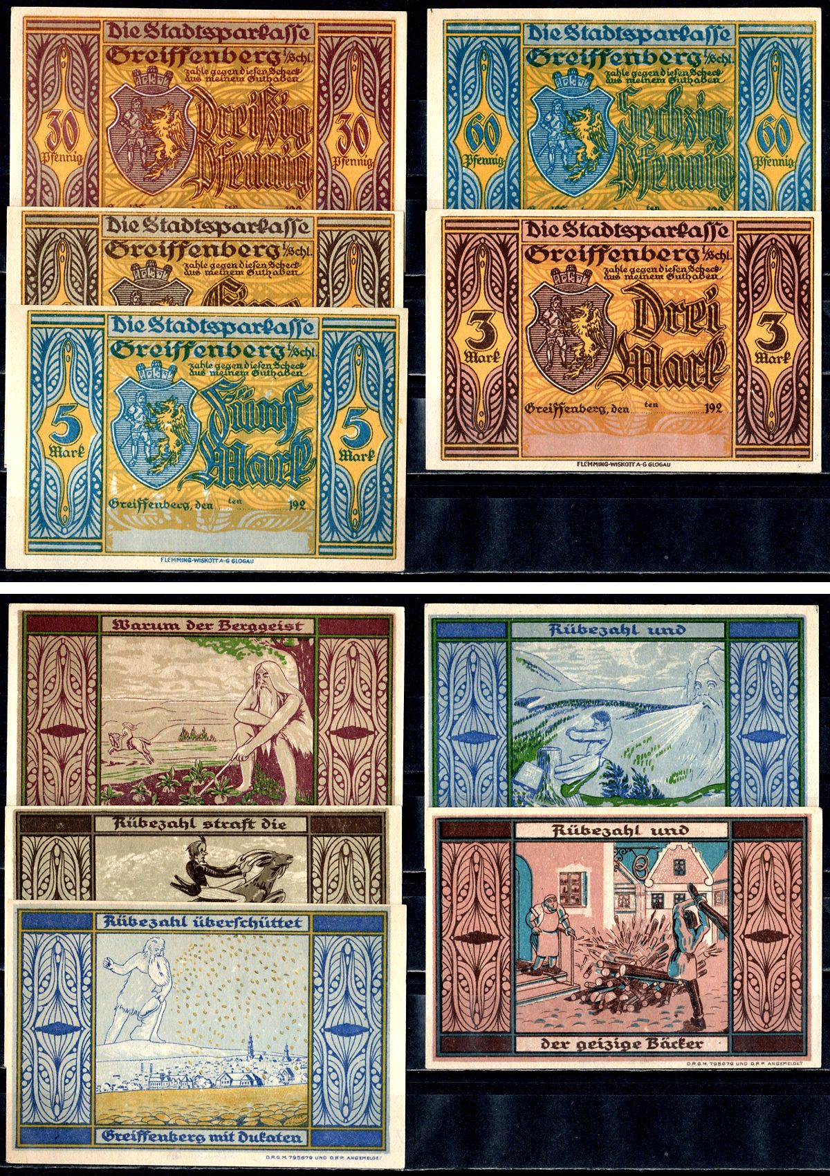 Грайффенберг (Силезия) набор из 5 нотгельдов 1921 7556-33-1-2