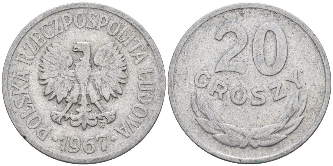 Польша 20 грошей 1967 MW KM А47 алюминий 4564-1059