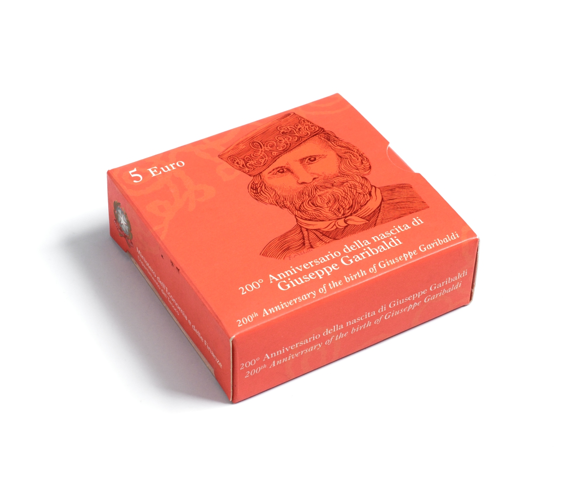 Италия 5 евро 2007 200 лет со дня рождения Джузеппе Гарибальди KM 292 серебро UNC 6-5-1-32