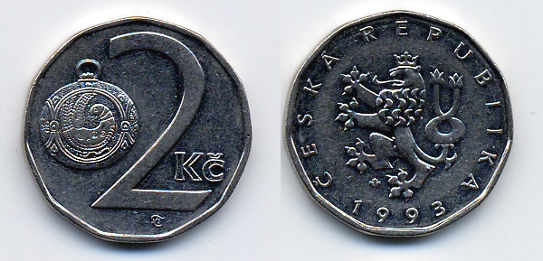 Чехия 2 кроны 1993 KM 9 сталь плакированная никелем 46-1434