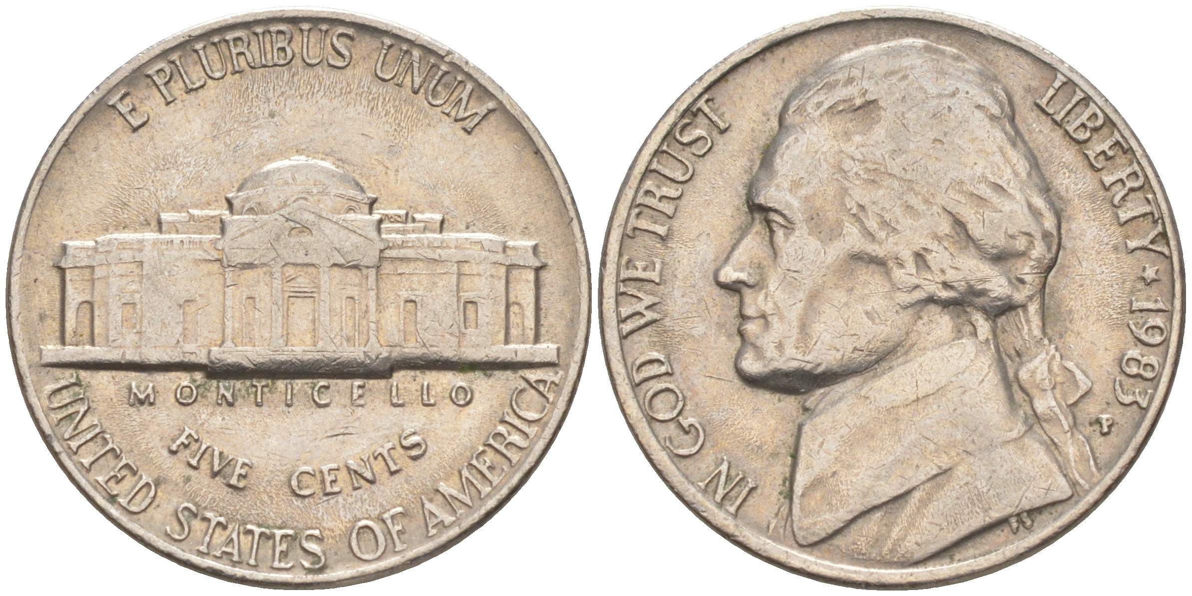 США 5 центов 1983 P, президент Джеферсон KM A192 медно-никель 4114-1025