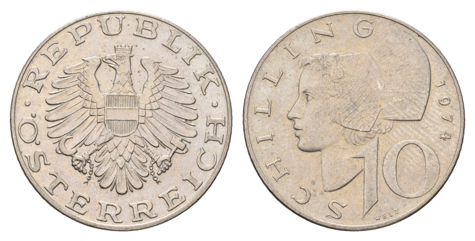 Австрия 10 шиллингов 1974 KM 2918 медно-никель 4671-1041