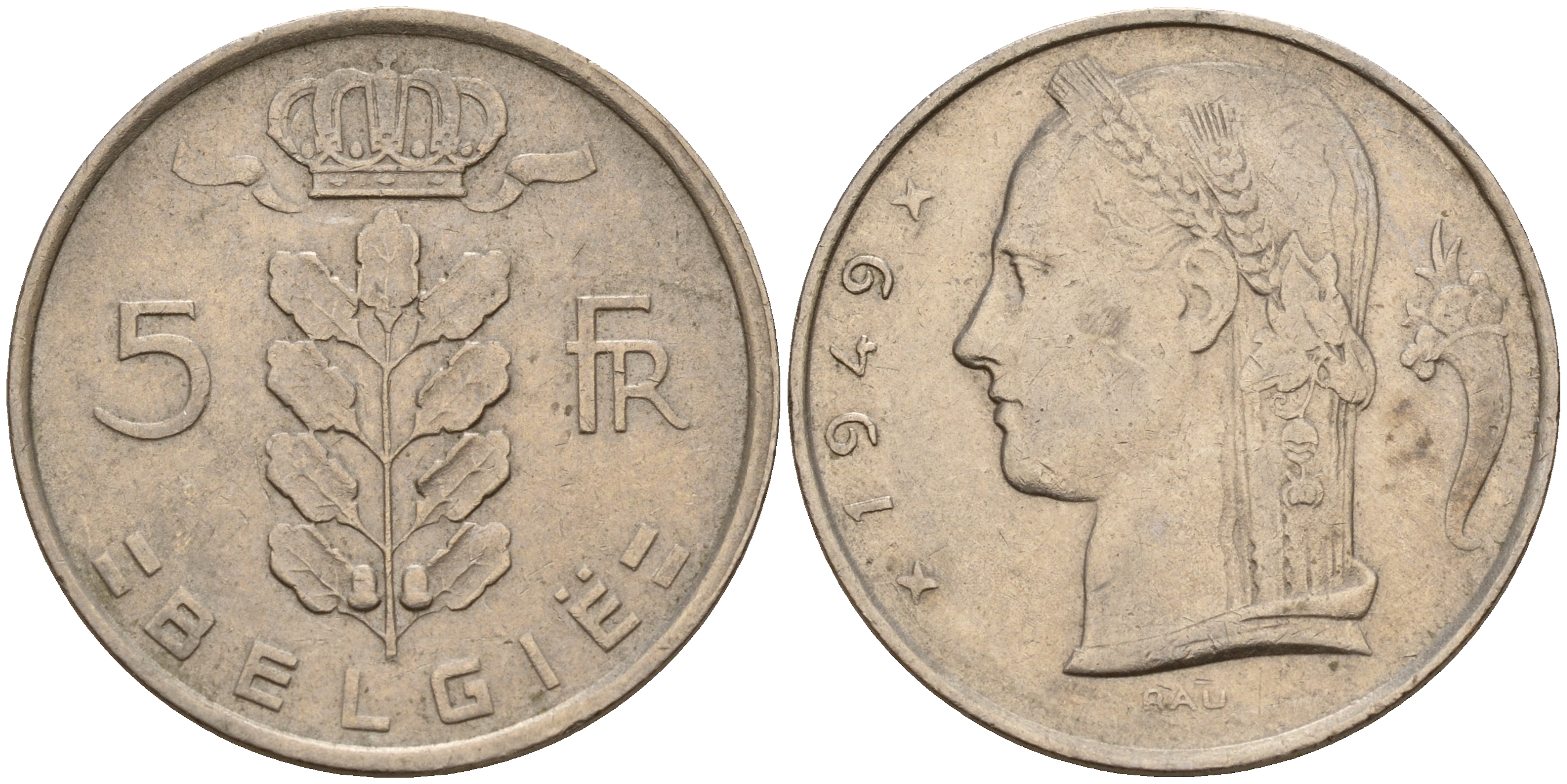 Бельгия 5 франков 1949 Belgie KM 135.1 медно-никель    4187-247