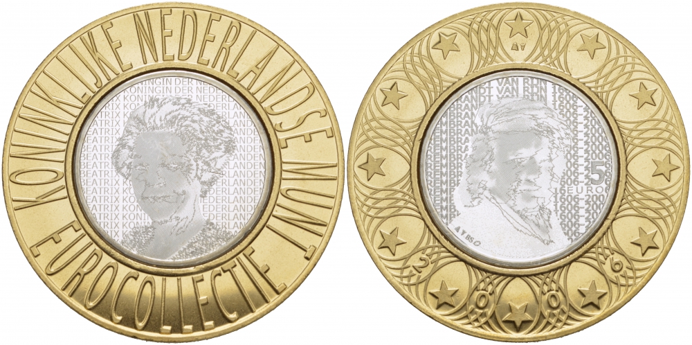 Нидерланды 5 евро 2006 400 лет со дня рождения Рембрандта, королева Беатрикс KM 266 серебро UNC 05-099-22