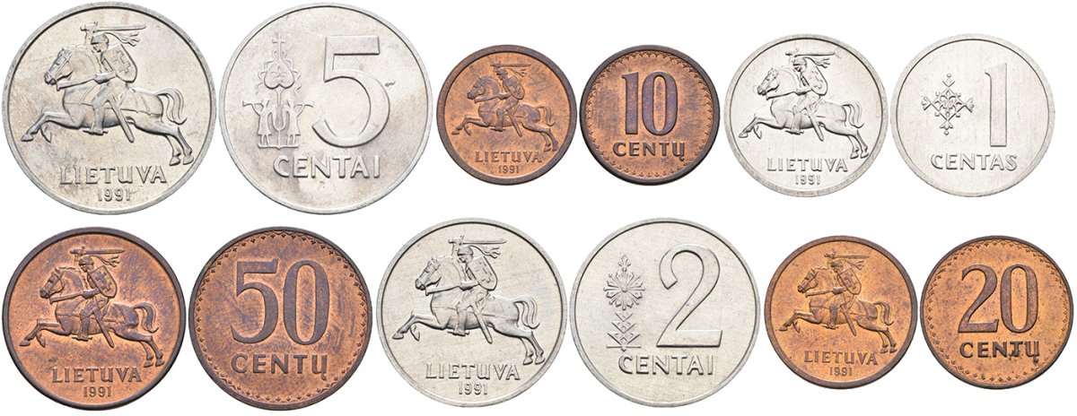 Литва набор из 6 монет 1991 KM 85, 86, 87, 88, 89, 90 алюминий, бронза N6-51