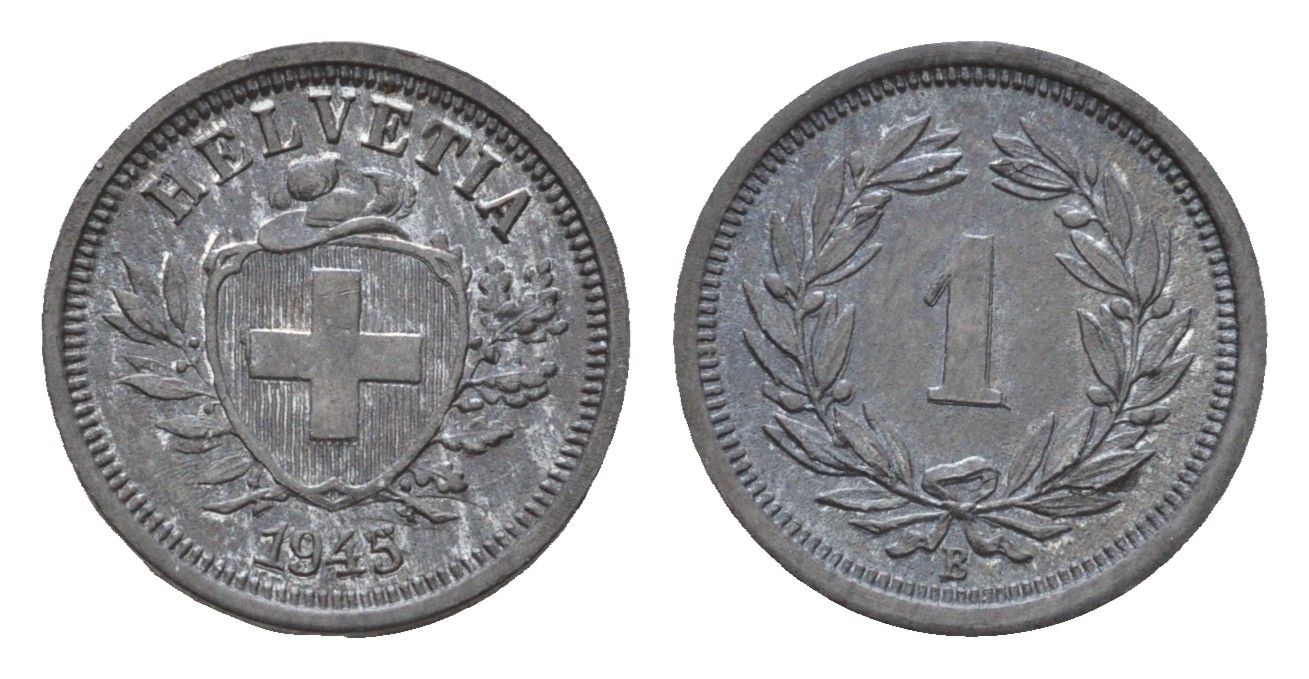 Швейцария 1 раппен 1945 B KM 3a цинк UNC 1528-443