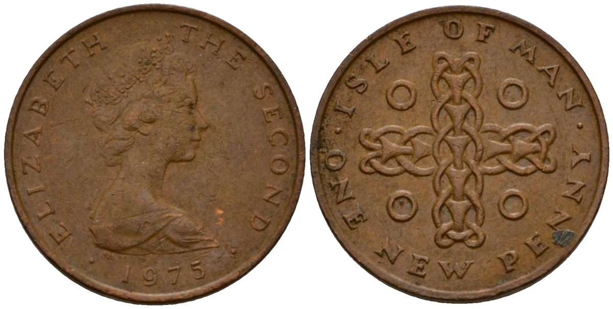 Остров Мэн 1 пенни 1975 Елизавета II (1952-2022) KM 20 бронза 00-00