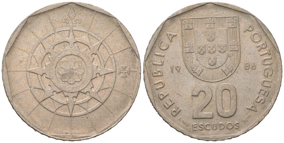 Португалия 20 эскудо 1986 KM 634 медно-никель 4620-525
