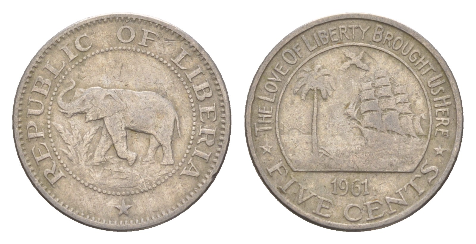 Либерия 5 центов 1961 KM 14 медно-никель 4659-452