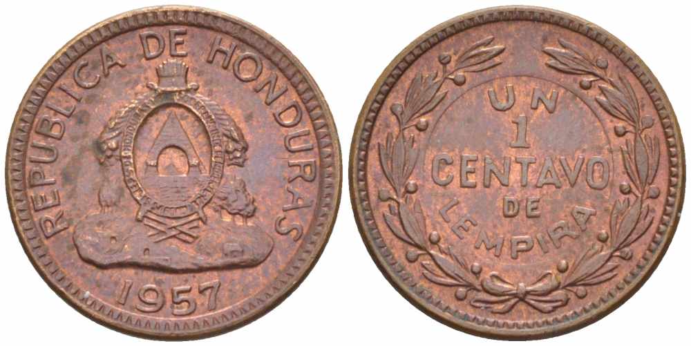 Гондурас 1 сентаво 1957 KM 77.2 бронза 105-458