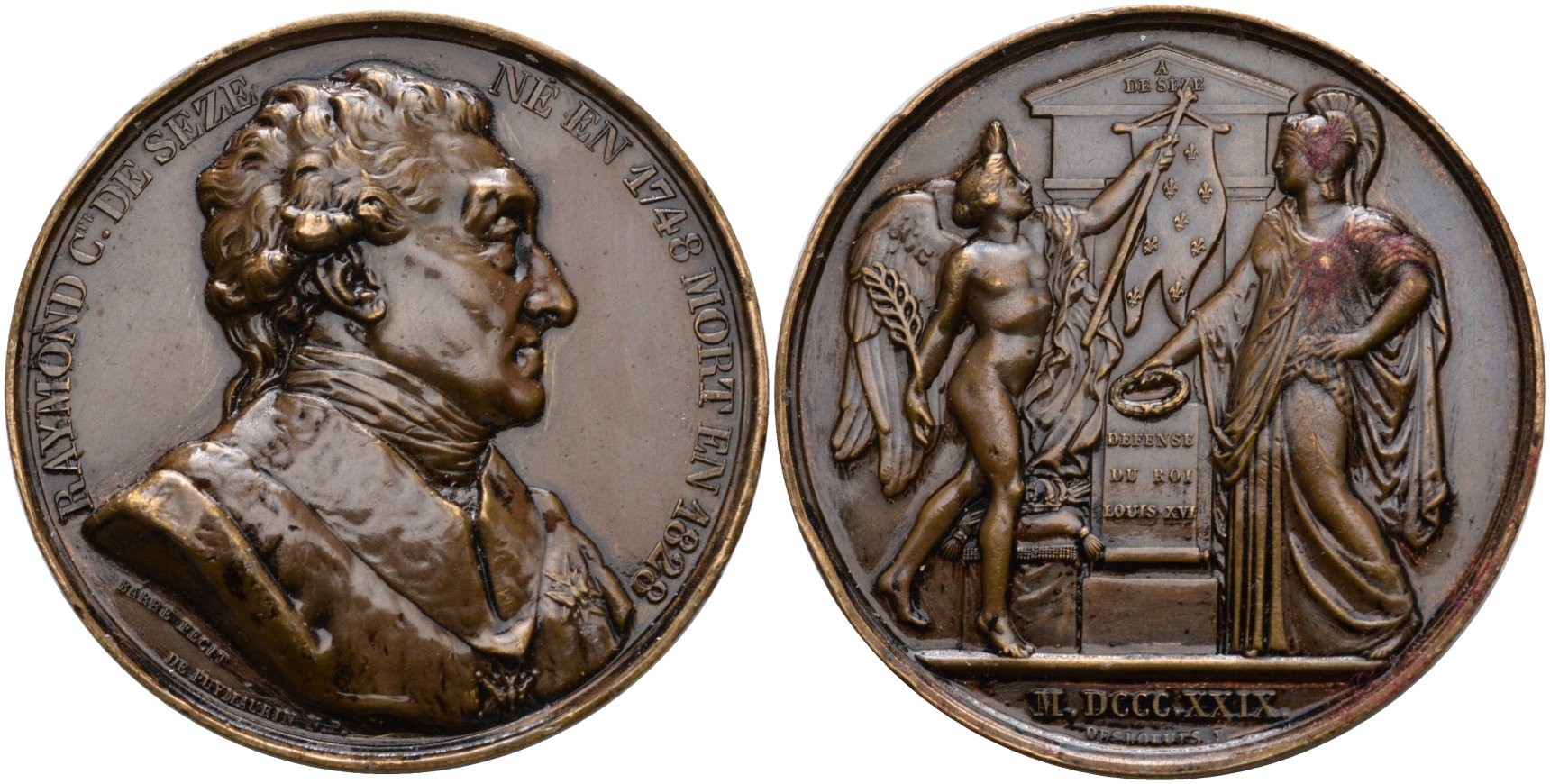 Франция медаль 1819 Адвокат Раймонд де Сез (1748-1828), диаметр 52 мм., в лаке бронза 1072-2-12