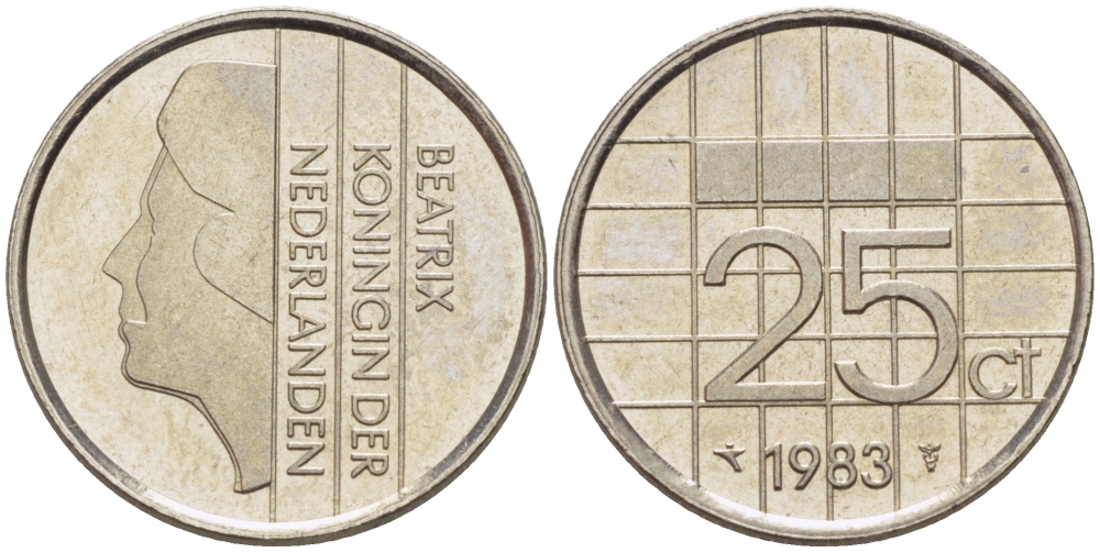 НИДЕРЛАНДЫ 25 ЦЕНТОВ 1983 БЕАТРИКС KM 204 никель 66-1213