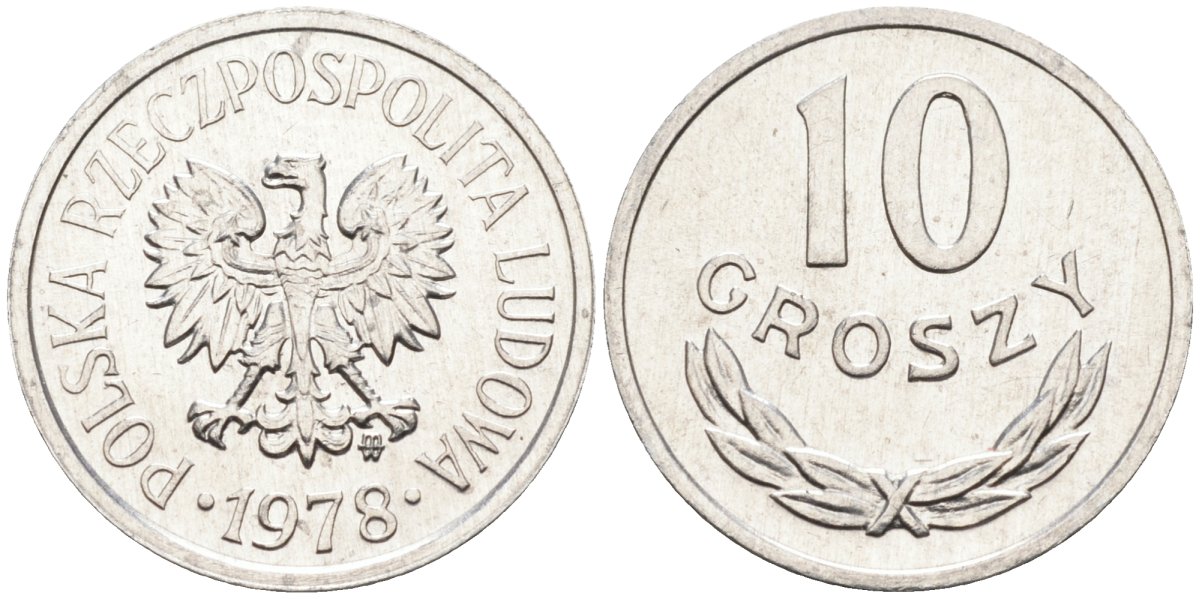 Польша 10 грошей 1978 MW, Народная Республика KM АА47, Parchimowicz 206r алюминий aUNC 4580-629