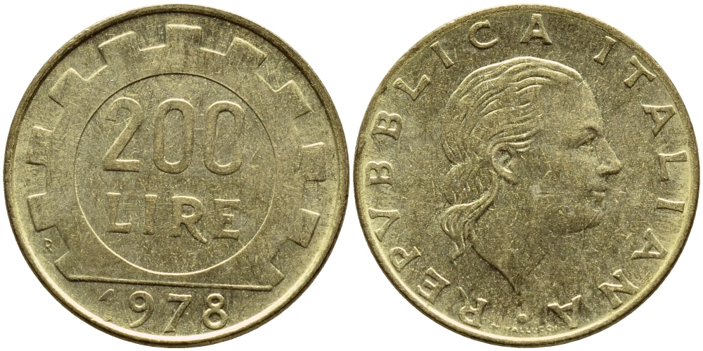 Италия 200 лир 1978 R, шестерня KM 105 алюминиевая бронза 4395-537