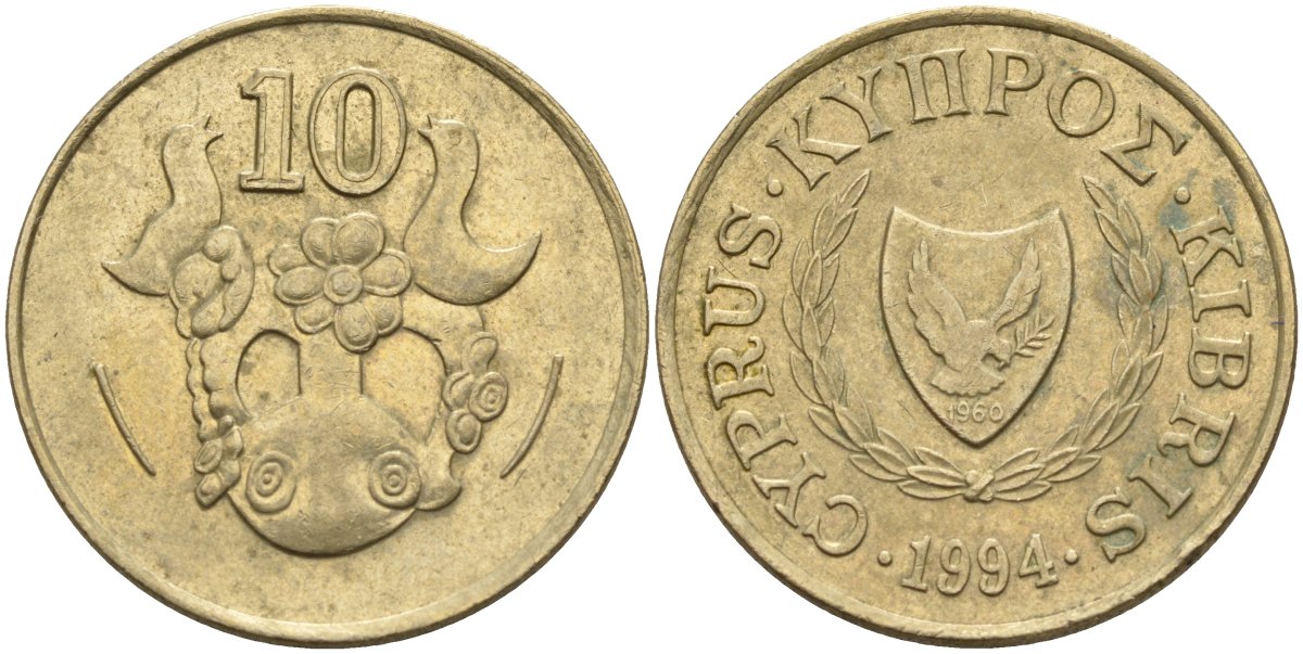 Кипр 10 центов 1994 KM 56.3 никель латунь 4141-1217