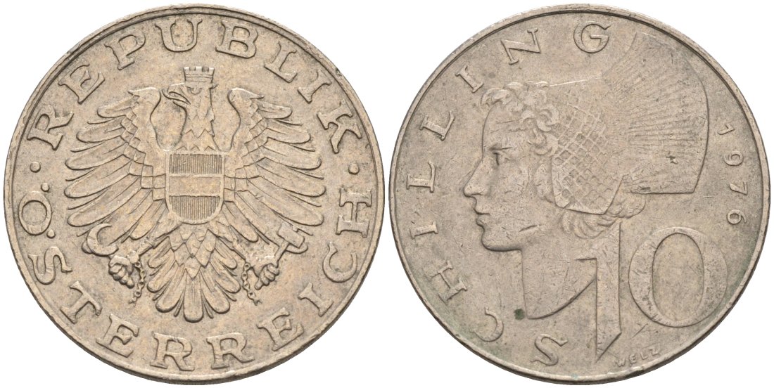 АВСТРИЯ 10 ШИЛЛИНГОВ 1976 КМ 2918 медно-никель 4572-636