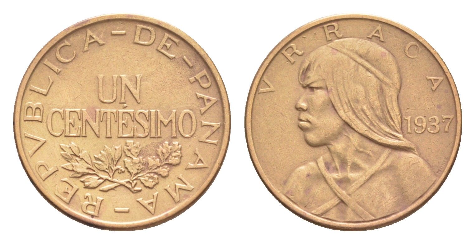 Панама 1 сентесимо 1937 Уррака KM 14 бронза 4643-1221