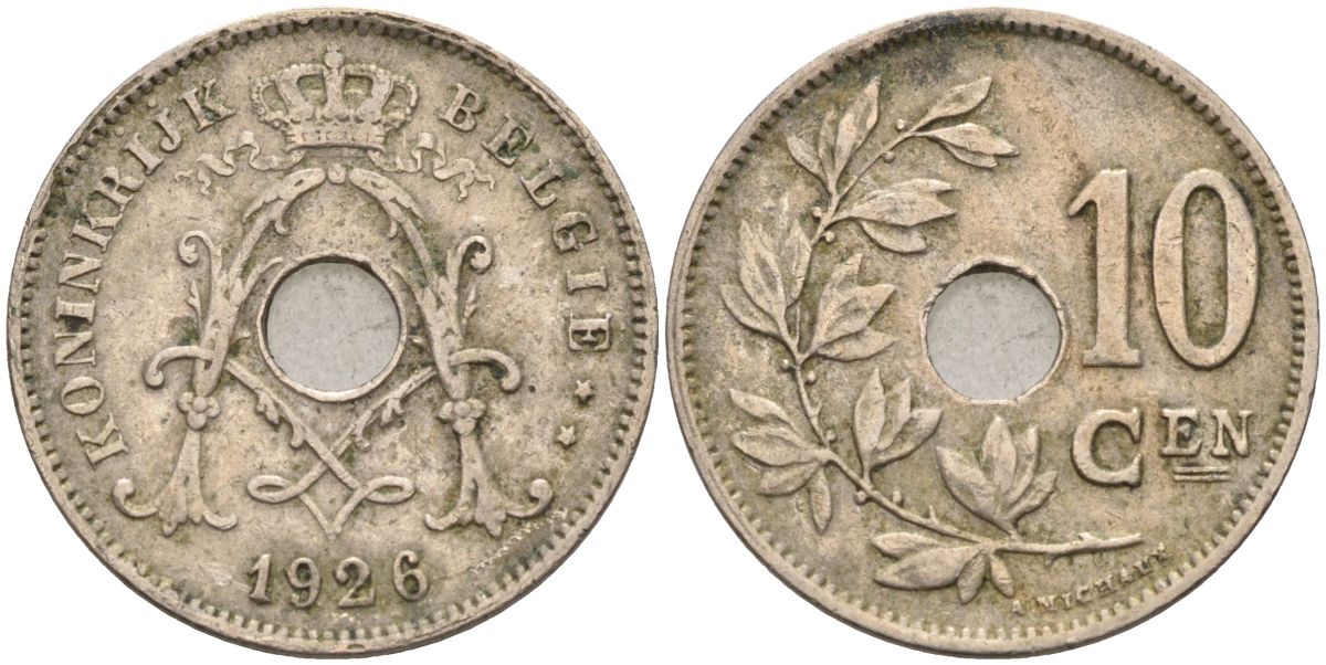 Бельгия 10 сантимов 1922 Belgie KM 86 медно-никель 4126-142