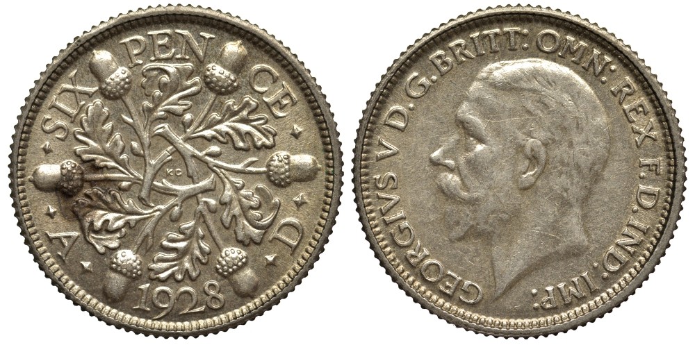 Великобритания 6 пенсов 1928 Георг V (1910-1936) KM 832, Spink 4040 серебро 4538-324