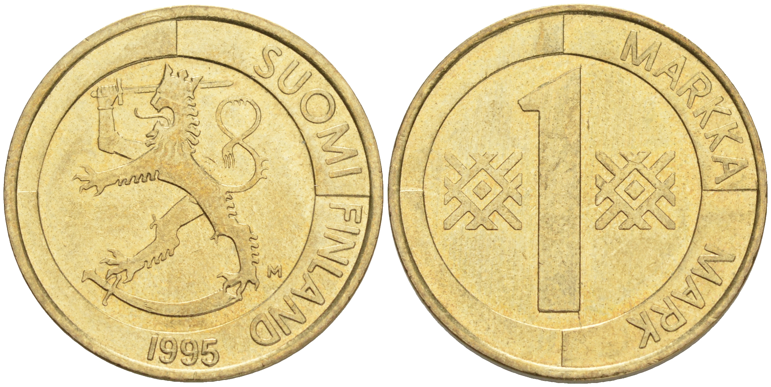 ФИНЛЯНДИЯ 1 МАРКА 1995 M KM 76 алюминиевая бронза 4556-716